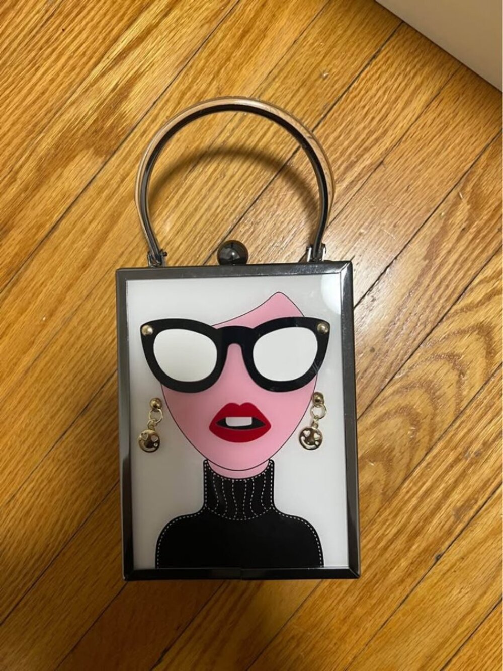 Novelty lady face metal clutch bag